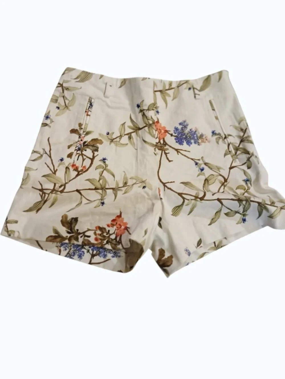 ZARA High Waist Shorts Botanical Print Cream/Brown/Green - EUC - Picture 5 of 6